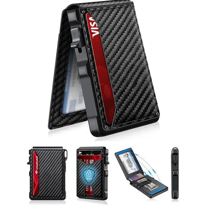 Minimalist Men’s Slim Wallet: 9 - 13 Cards, Money Clip, ID Window. RFID - Blocking, Aluminum Bifold Pop - Up