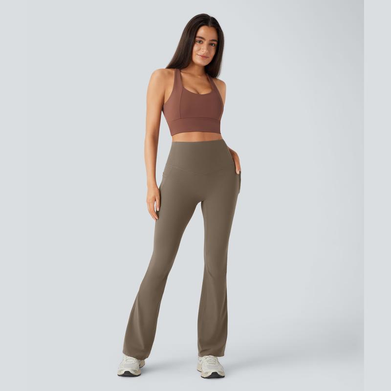 High Waisted Tummy Control Pocket Shaping Yoga Bootcut Leggings