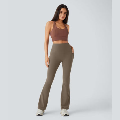 High Waisted Tummy Control Pocket Shaping Yoga Bootcut Leggings