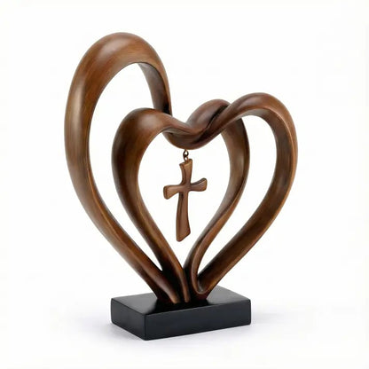 ✝️💖Handcrafted Marriage Takes Three – Entwined Heart & Cross Christian Wedding Sculpture