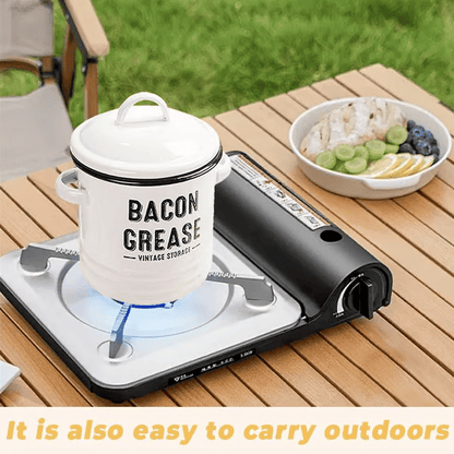 Top Christmas Gift 2025 🎅-46 oz bacon grease container with strainer and food-grade silicone spatula