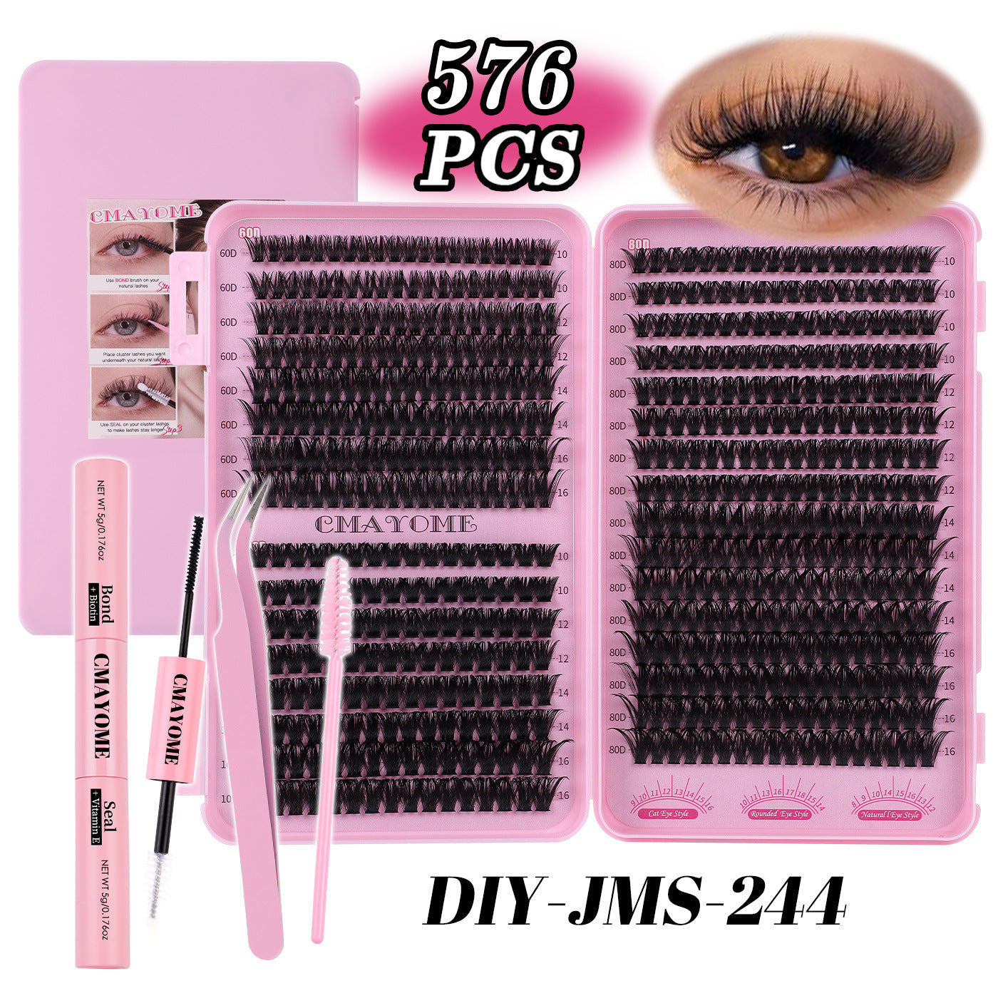 Eyelash Clusters 60D+80D+100D Manga Spikey D Curl Wispy Individual Lashes 576PCS 10-16MM-8HJ9