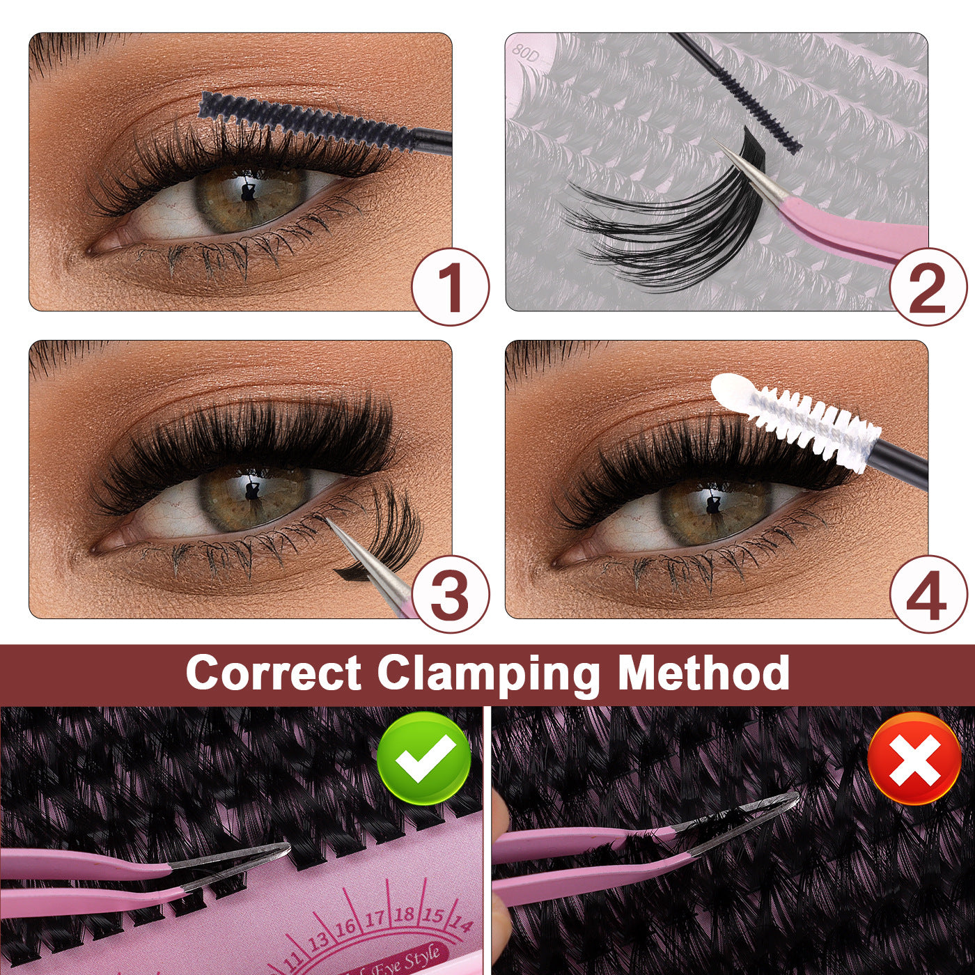 Eyelash Clusters 60D+80D+100D Manga Spikey D Curl Wispy Individual Lashes 576PCS 10-16MM-8HJ9
