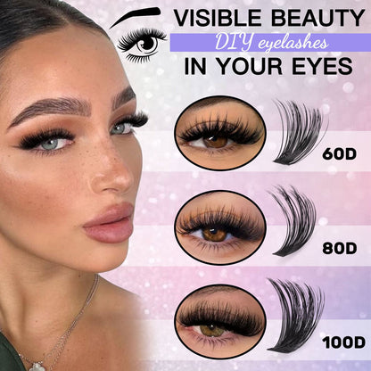 Eyelash Clusters 60D+80D+100D Manga Spikey D Curl Wispy Individual Lashes 576PCS 10-16MM-8HJ9