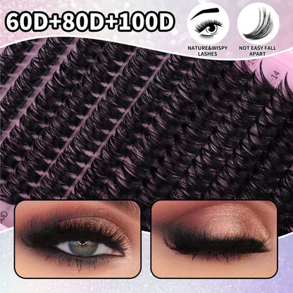 Eyelash Clusters 60D+80D+100D Manga Spikey D Curl Wispy Individual Lashes 576PCS 10-16MM-8HJ9