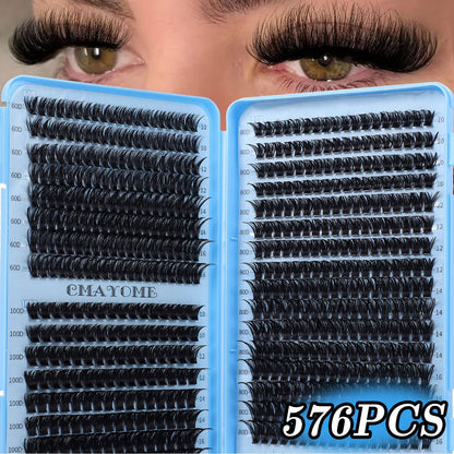 Eyelash Clusters 60D+80D+100D Manga Spikey D Curl Wispy Individual Lashes 576PCS 10-16MM-8HJ9