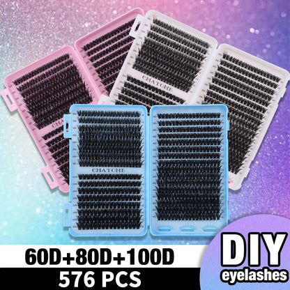 Eyelash Clusters 60D+80D+100D Manga Spikey D Curl Wispy Individual Lashes 576PCS 10-16MM-8HJ9