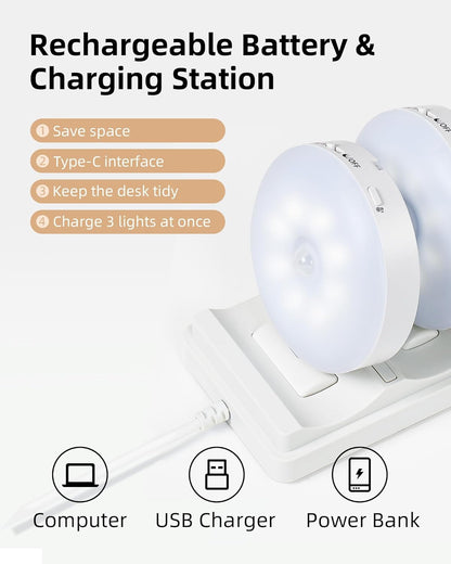 Under-cabinet lighting with charging station, rechargeable disc light strip with remote control