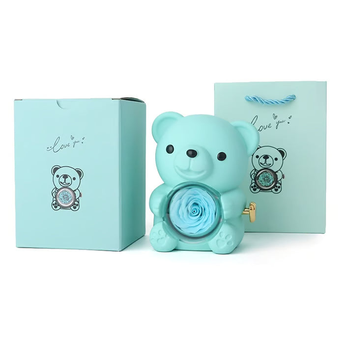 🧸 Teddy Bear with Real Preserved Rose & Necklace 🌹💝