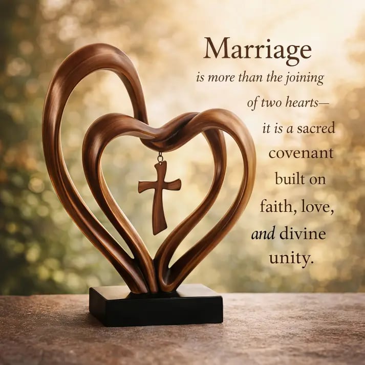 ✝️💖Handcrafted Marriage Takes Three – Entwined Heart & Cross Christian Wedding Sculpture