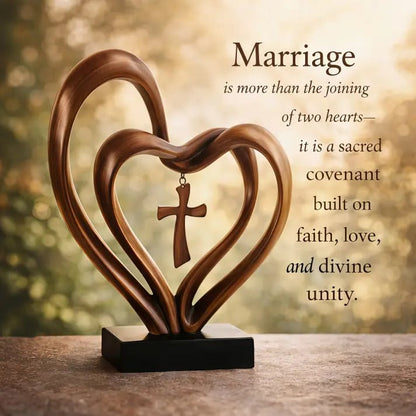 ✝️💖Handcrafted Marriage Takes Three – Entwined Heart & Cross Christian Wedding Sculpture