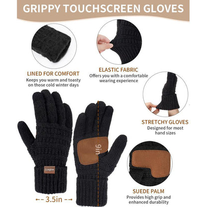 Winter Beanie Hat Scarf Touchscreen Gloves Set for Women Men, Warm Fleece Accessories Perfect 3 PCS Birthday Gift