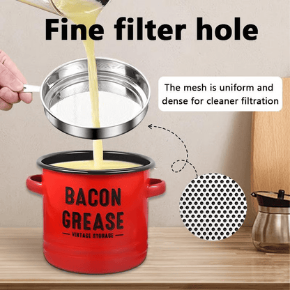 Top Christmas Gift 2025 🎅-46 oz bacon grease container with strainer and food-grade silicone spatula