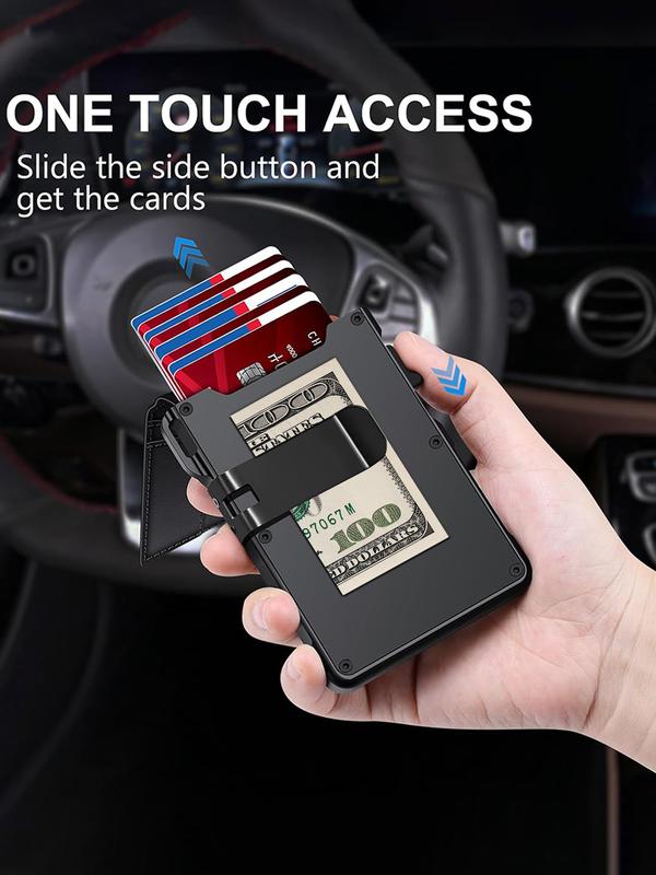Minimalist Men’s Slim Wallet: 9 - 13 Cards, Money Clip, ID Window. RFID - Blocking, Aluminum Bifold Pop - Up
