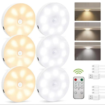 Under-cabinet lighting with charging station, rechargeable disc light strip with remote control