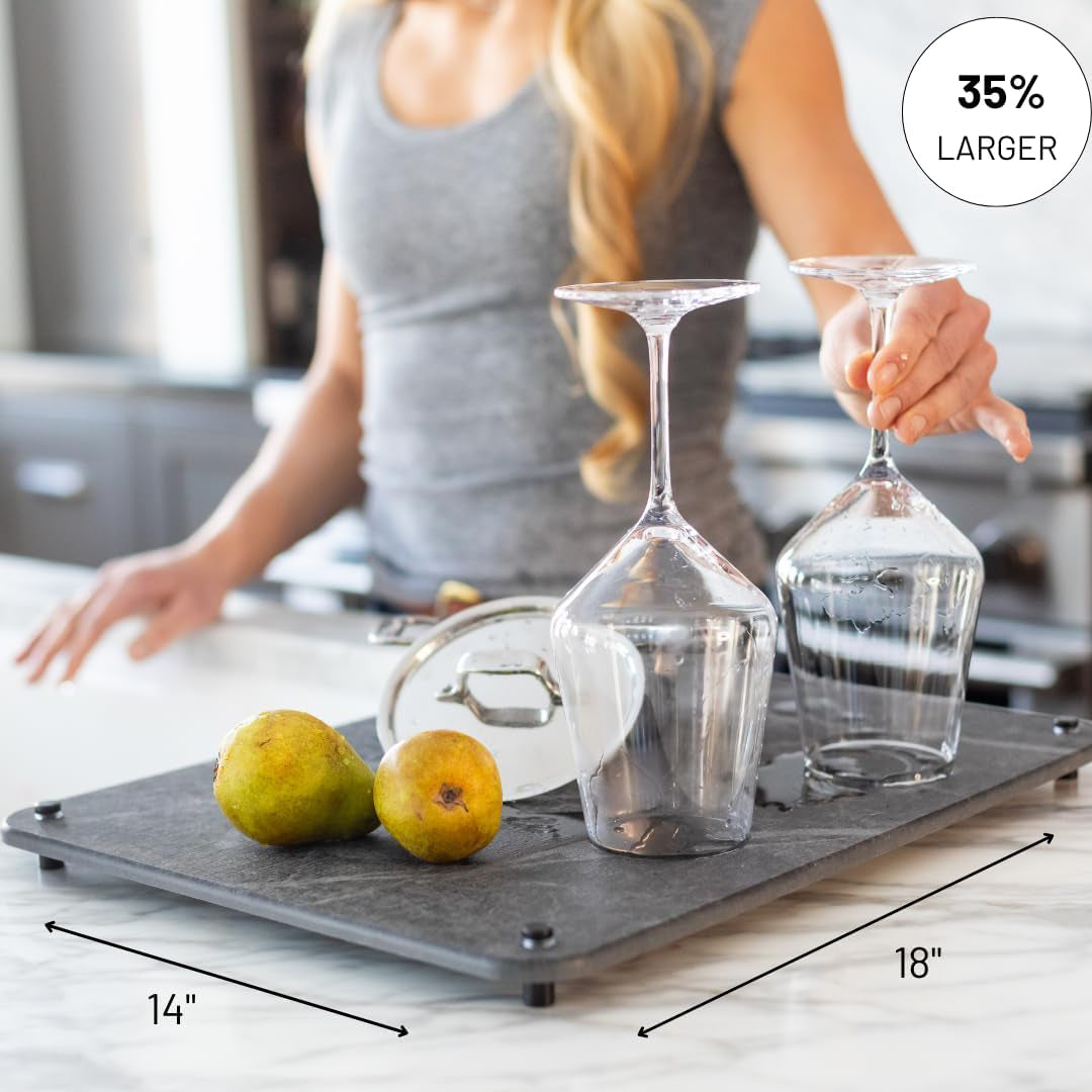 Natural Dish Drying Mat for Kitchen Counter - Premium Diatomaceous Earth Mat | Quick Drying, Super Absorbent