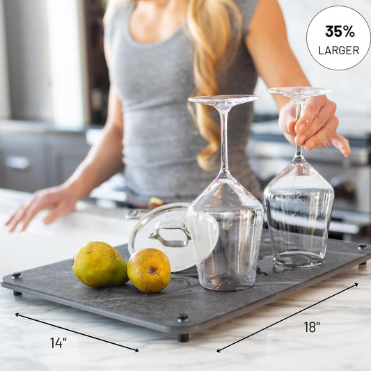 Natural Dish Drying Mat for Kitchen Counter - Premium Diatomaceous Earth Mat | Quick Drying, Super Absorbent