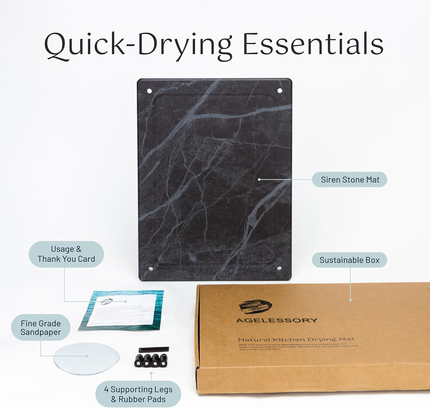 Natural Dish Drying Mat for Kitchen Counter - Premium Diatomaceous Earth Mat | Quick Drying, Super Absorbent