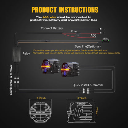 Motorcycle Fog Light | 120W LED Amber Auxiliary Light | DRL & Strobe | IP67 Waterproof | ECE & SAE Compliant