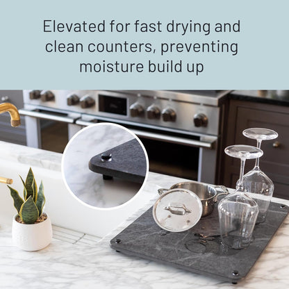 Natural Dish Drying Mat for Kitchen Counter - Premium Diatomaceous Earth Mat | Quick Drying, Super Absorbent
