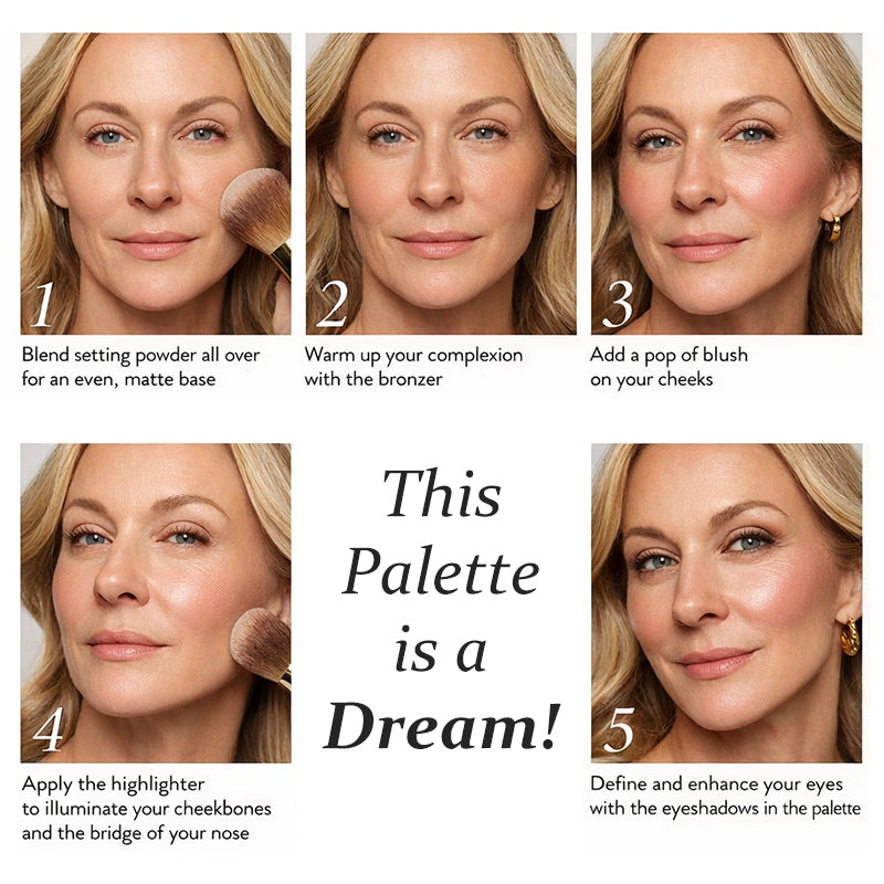 Flawless Finish Makeup Trio – Multi-Use Palette, Baked Blush & Pro Brush