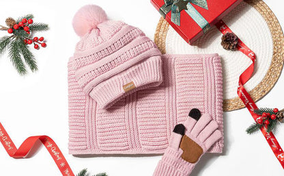 Winter Beanie Hat Scarf Touchscreen Gloves Set for Women Men, Warm Fleece Accessories Perfect 3 PCS Birthday Gift