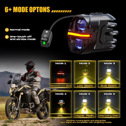 Motorcycle Fog Light | 120W LED Amber Auxiliary Light | DRL & Strobe | IP67 Waterproof | ECE & SAE Compliant