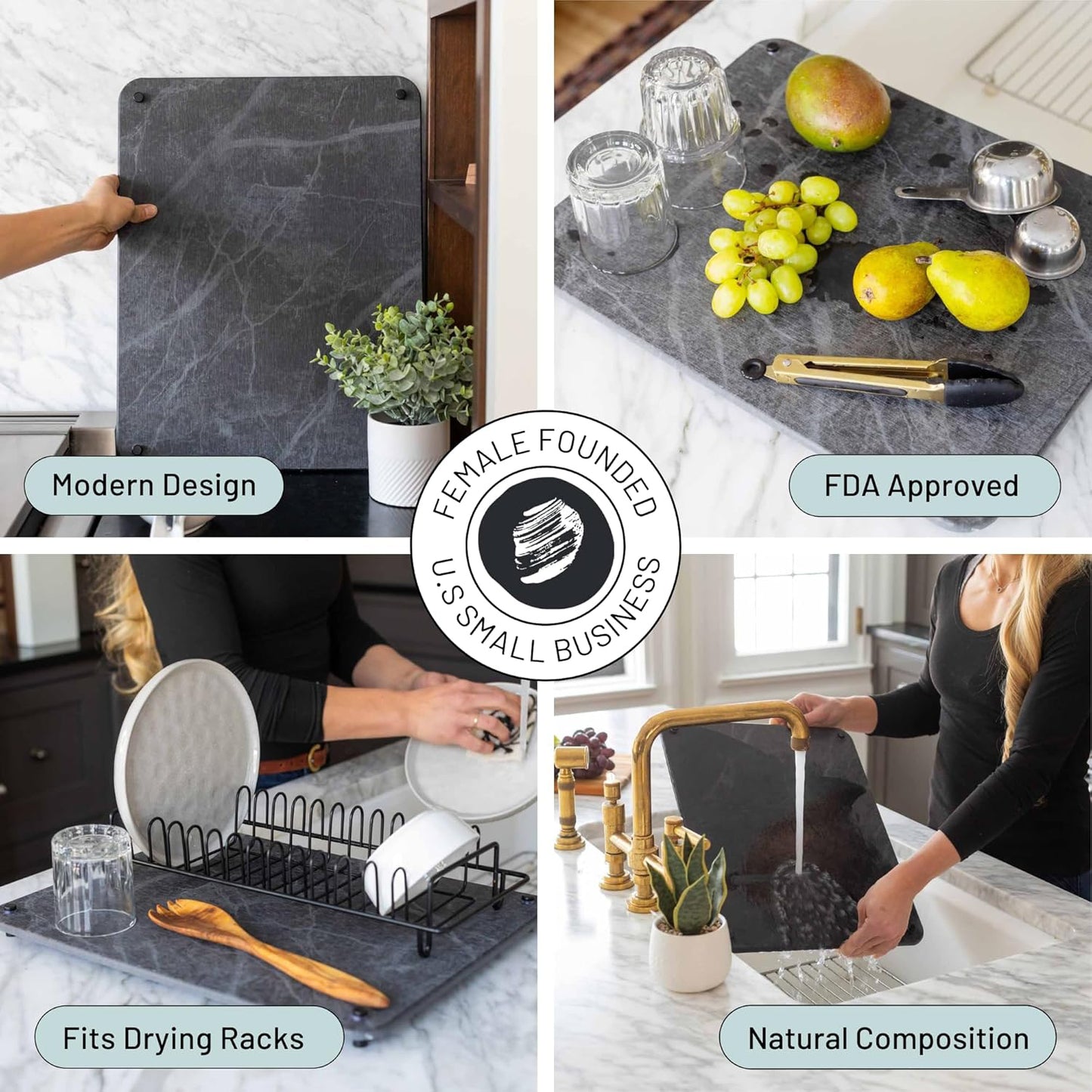 Natural Dish Drying Mat for Kitchen Counter - Premium Diatomaceous Earth Mat | Quick Drying, Super Absorbent