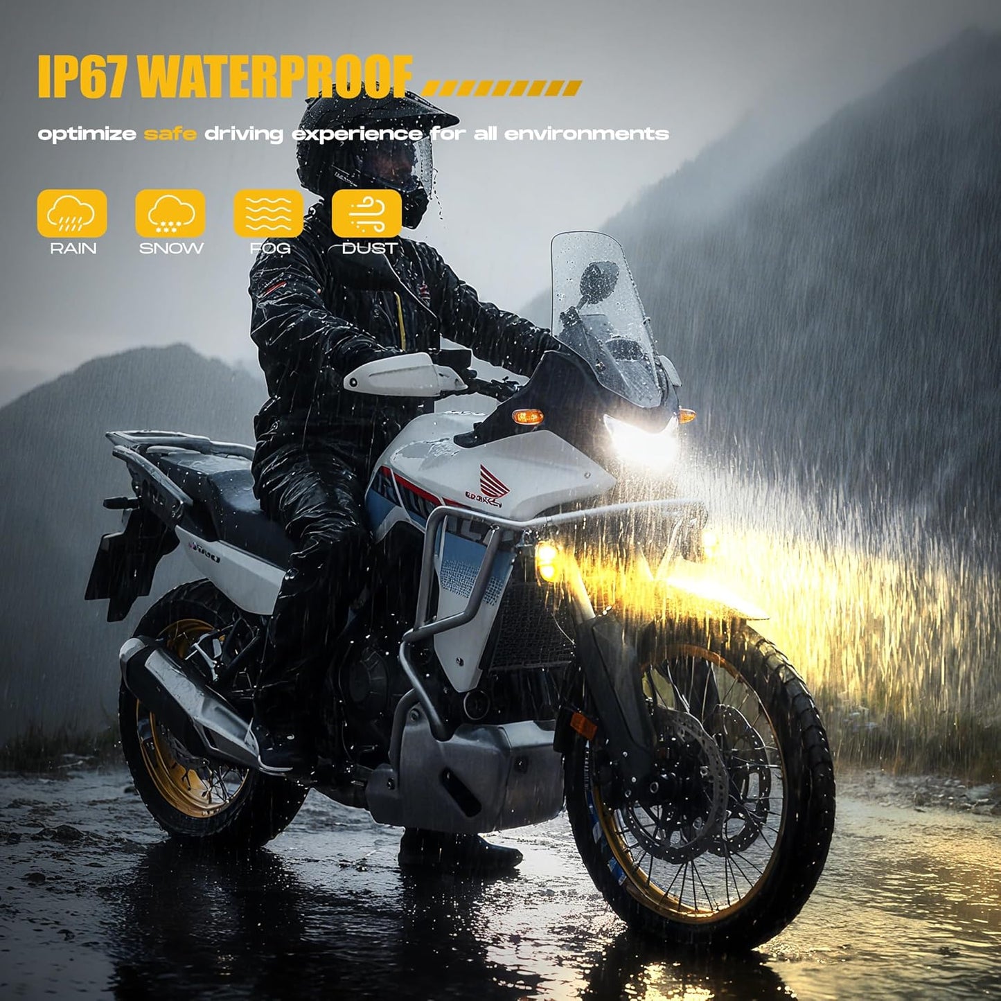 Motorcycle Fog Light | 120W LED Amber Auxiliary Light | DRL & Strobe | IP67 Waterproof | ECE & SAE Compliant