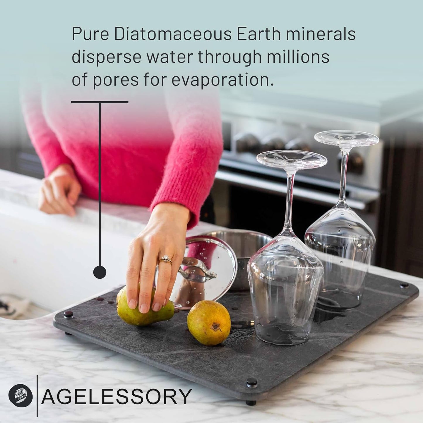 Natural Dish Drying Mat for Kitchen Counter - Premium Diatomaceous Earth Mat | Quick Drying, Super Absorbent