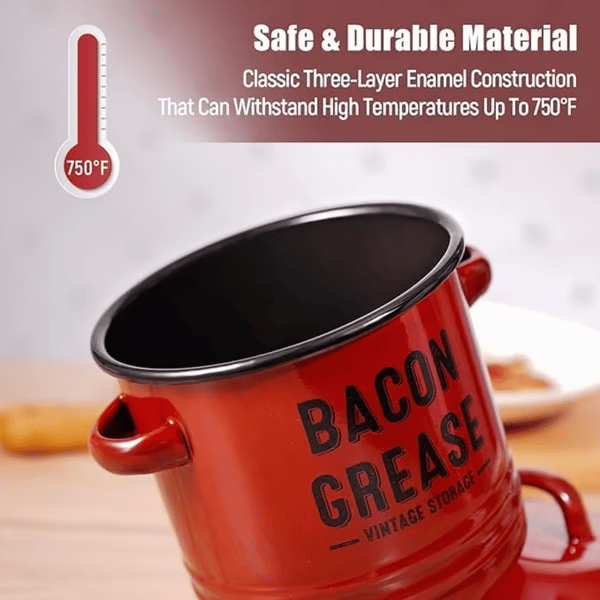 Top Christmas Gift 2025 🎅-46 oz bacon grease container with strainer and food-grade silicone spatula