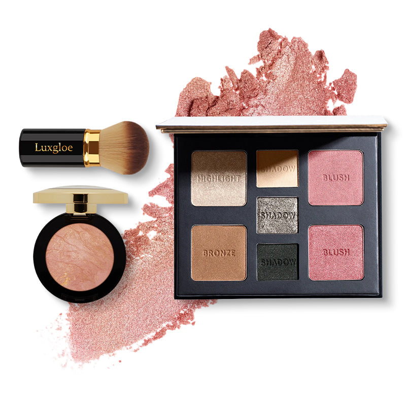 Flawless Finish Makeup Trio – Multi-Use Palette, Baked Blush & Pro Brush