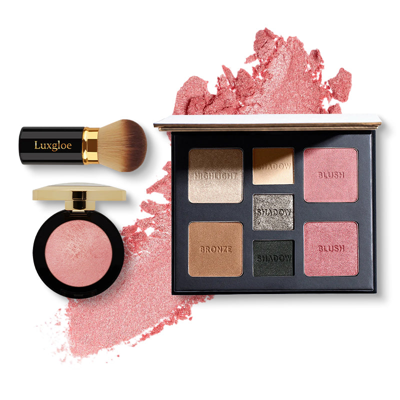 Flawless Finish Makeup Trio – Multi-Use Palette, Baked Blush & Pro Brush