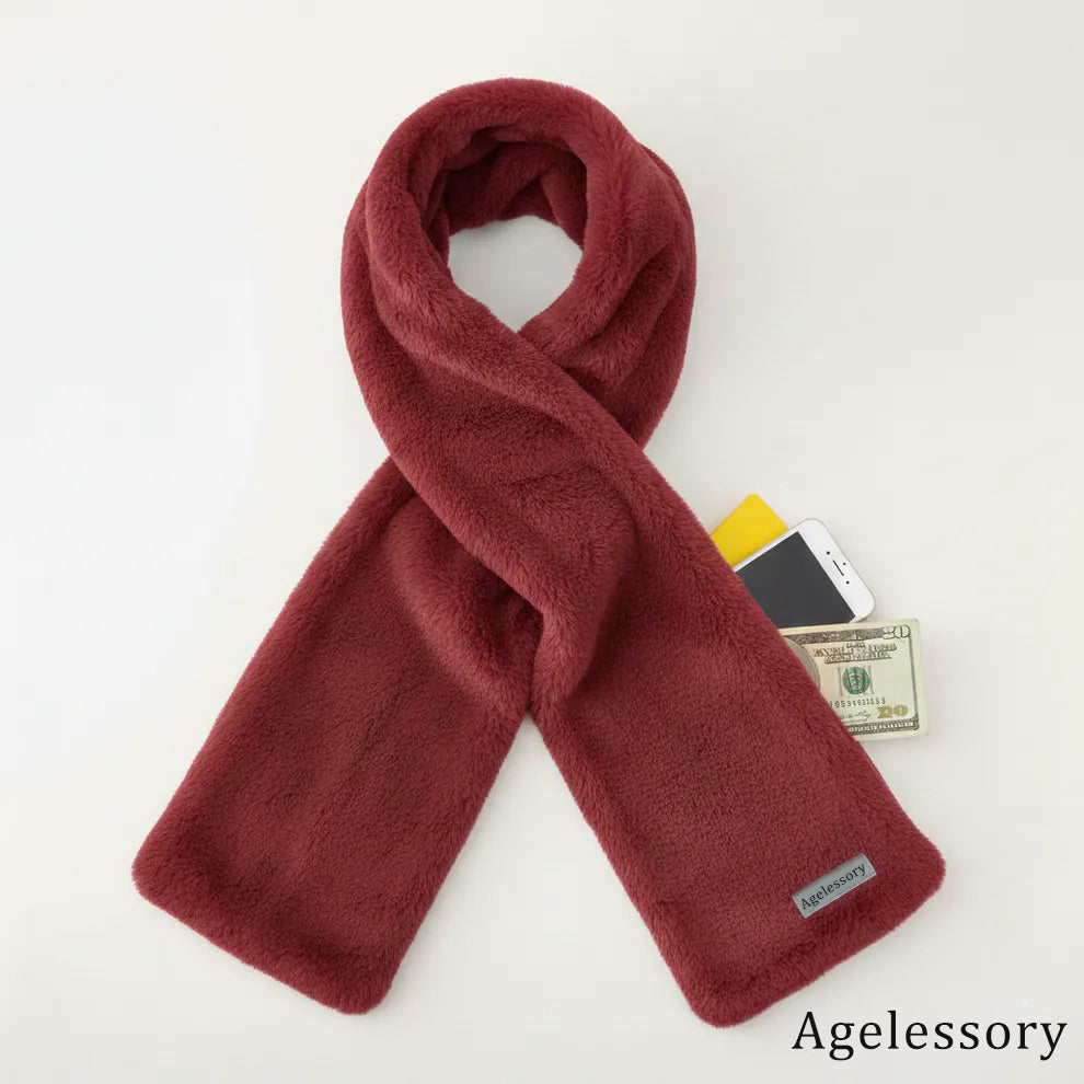 Sprigs Faux Fur Pull-Through Scarf with Zipper Pocket