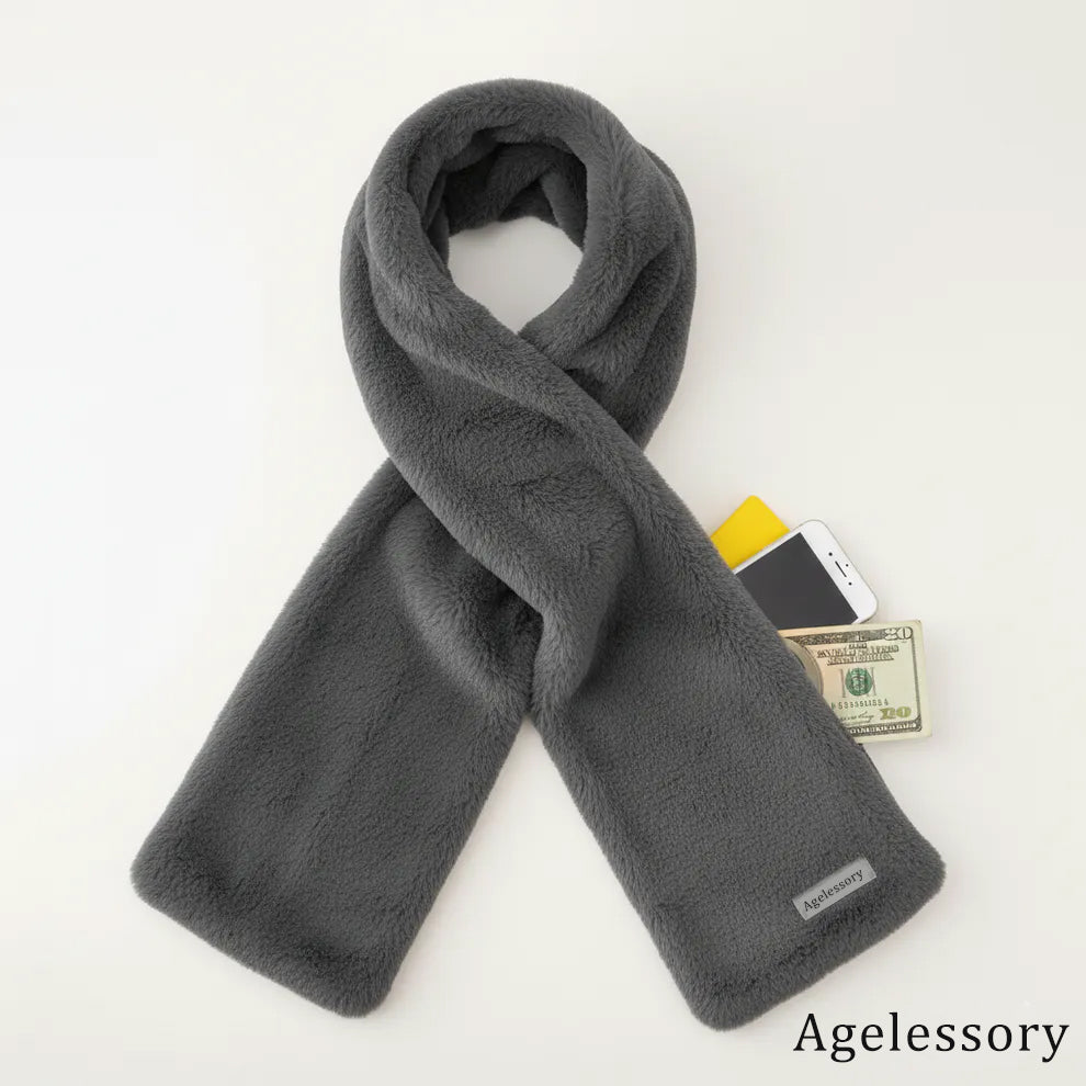 Sprigs Faux Fur Pull-Through Scarf with Zipper Pocket