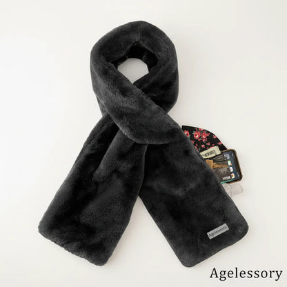 Sprigs Faux Fur Pull-Through Scarf with Zipper Pocket