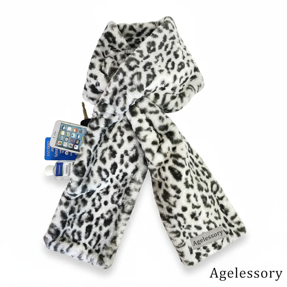 Sprigs Faux Fur Pull-Through Scarf with Zipper Pocket
