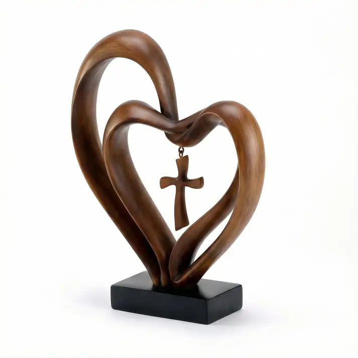 ✝️💖Handcrafted Marriage Takes Three – Entwined Heart & Cross Christian Wedding Sculpture