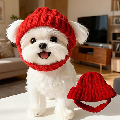 🔥LAST DAY 50% OFF - 🐾Red Wool Knit Dog Beanie with Ear Flaps – Warm Winter Hat