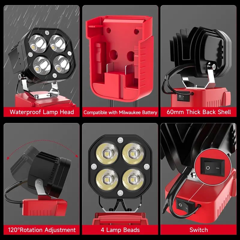 LED Work Light Compatible with Milwaukee 18V Battery/Dewalt 18V&20V Battery