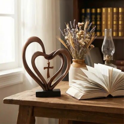 ✝️💖Handcrafted Marriage Takes Three – Entwined Heart & Cross Christian Wedding Sculpture